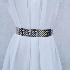 SYGA Waistband Dress Belt with Wide Band and Mirror Finish, for Women, Silver
