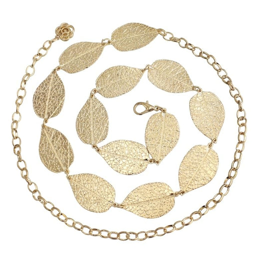 SYGA Women's Dress Waist Chain Metal Leaf Hook Chain Simple Decorative Thin Belt(Gold)