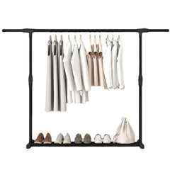 STANSY Garment Rack Freestanding Hanger | Multi-Functional Single Pole Clothing Rack | New Model 90 mm Extendable, 150 cm Long | Heavy-Duty Metal Clothes Stand for Bedroom & Closet