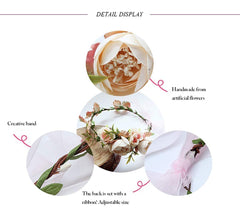 SYGA Women One Side Rose Floral Crown Hair Wreath Leave Flower Tiara Headband with Adjustable Ribbon