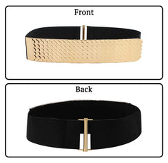 SYGA Decorative Belt For Women, Metal Elastic Waistband, Fashionable Fish Scale Pattern Elastic Wide Belt, Versatile For Dresses And Dresses(Gold)