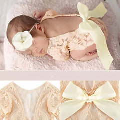 MOMISY Baby Photography Props, Dress & Headband for Kids Parties Anniversaries Photography (Beige)