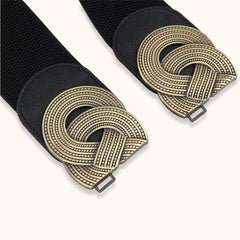 SYGA Women Cinch Belt, PU Leather Stretchy Waist Belt with Woven Metal Buckle, Retro Style Black
