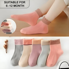 MOMISY 5 Pairs Baby Kids Girl Boys Tube Socks Toddlers Comfortable Ankel Length gifts (Lace2Color, 1 to 3 year)