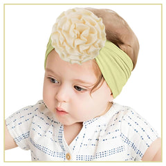 SYGA PACK OF 3 Baby Headbands Soft Nylon Fancy Flower Strechable Hairbands Newborn Infant Toddlers Kids 0-3 Year (Red-White-Yellow)