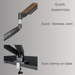 Flowlyf Black Dual Wooden Texture Premium Gas Spring Monitor Arm | 17-32" Screen Monitor VESA Mount | Height Adjustability | 360 Degree Rotation |Easily Hold Upto 8KG Weight Each |2 Way Wire Manager