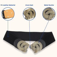 SYGA Women Cinch Belt, PU Leather Stretchy Waist Belt with Woven Metal Buckle, Retro Style Black