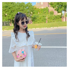 SYGA Children's Rabbit Sling Bag Small Mini Coin Bag Cartoon Backpack PU Leather Kitten Handbag for Toddlers Kids (Beige)