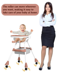 SYGA Adjustable High Chair for Baby Kids Safety Toddler Feeding Booster Seat Dining Table Chair with Wheel and Cushion Anti-Slip Removable Baby Chair (Pack of 1 - Black)