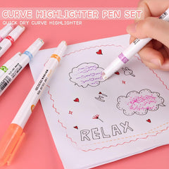 SYGA Set of 8 Roller Printing Pen Curve Highlighter Flower Contour Pen Double Line Wave Quick-Drying Box