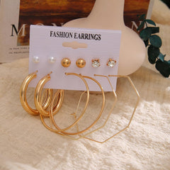 SYGA 6-Piece Women's Earrings Set Hoop Earrings with Pearls and Cubic Zirconia, Gold Tone, Fashion Jewelry Set for Women and Girls