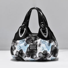 SYGA Women's Printed PU Leather Hobo Bag, Multiple Colors and Patterns, Crossbody Shoulder(BLACK FANTASY BLUE FLOWER)