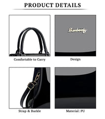 SYGA Pack of 3 Women's Glossy Patent Leather Clutch,Wallet & Handbag, Zipper Purse Suitable Gift for a Festival,occasion,Birthday(BLACK)