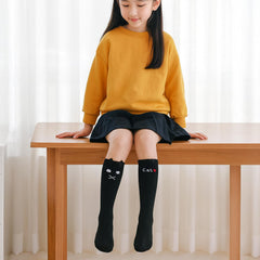 MOMISY 1 Pair of Baby Spring Winter And Autumn Combed Cotton Long Tube Knee-High Socks Suitable Age of 3 to 12 Years (LoveCatSolid, 3-12Y)