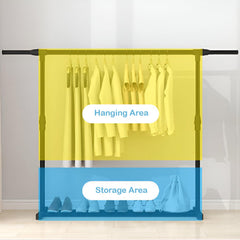 STANSY Garment Rack Freestanding Hanger, Metal Clothing Storage Rack with Double Shelves, Black, Multi-Functional Clothes Stand for Bedroom, Closet, Boutique