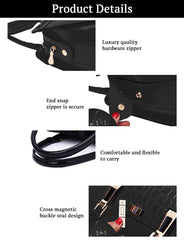 SYGA Leather Hand-Held Crocodile Pattern Women's Bag Single-Slant Handbag(BLACK)