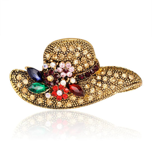 SYGA Brooch Pin Fashion Crystal Rhinestone Jewellery Pin Vintage Clothing Accessories Decoration Sun Hat, Ancient Gold Brooches for Women- S57