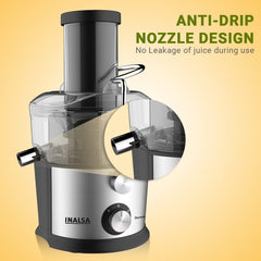 INALSA Stainless Steel Electric Juicer Machine 900 Watt Juicer with 3 Inch Big Mouth|Cold Extraction System|304 SS Juicer Mesh|Extra Large Feeding Tube|Anti Drip Nozzle |1 L Pulp Collector|Black/Grey