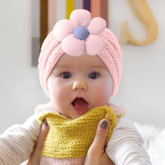 SYGA Baby Cap Flower Wool Warm Knitted Streachable Hat Infant Toddler Baby Cap 0-3 Years (Coffee)
