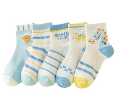 SYGA 5 Pairs Baby Girl & Baby Boy Socks, Toddlers Infant Cotton Stretch Crew Socks with Dianasor Design, Suitable for 3 to 5 years baby