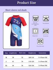 SYGA Children's Swimsuit Short Sleeve Big Red Shark-XL Size Perfect for Kids Age 7-8 Years Old (Red)
