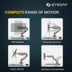 STRIFF Single Monitor Stand with Full Motion Arm | 360° Rotation & Height Adjustable Desk Table Mount | Universal VESA Bracket with C-Clamp | Fits 13–32 Inch Computer/LCD Screens | Holds 4.4–19.8 lbs