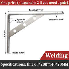 SYGA Stainless Steel Solid Thickened Triangular Bracket Wall-Mounted Rack Partition Support Layer Plate Support Bracket(3MM-200MM-LONG)