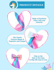 SYGA Children's Cute Cartoon Pony Unicorn Bow Hair Extensions For Girls three colors Hairpin Wig Headdress Colorful Wig(Multi-02)