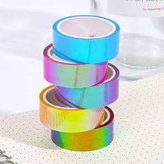 SYGA Pack of 3 Rainbow Laser Tape Stationery Hand Account Color Decoration Waterproof Tape Student Diy Hand(PINK-WHITE-YELLOW)