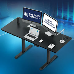 The Sleep Company - Electric Height Adjustable Desk | Ergonomic Work from Home Table | 4 Memory Presets | 2 Years Warranty | 1600 x 700 Thick Top | Free Installation | Black & Black