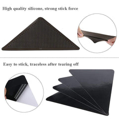 SYGA 4 Pieces Black Rug Gripper -Anti Curling Non Slip Area Reusable Carpet Sticker