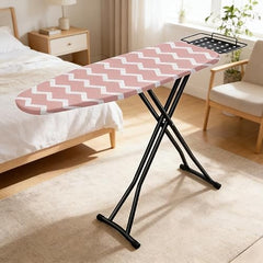 STEFFAN Heavy Duty Vertical Ironing Board, Foldable, 19 mm Metal Bracket, Adjustable Height, Pure Cotton Cover, Lattice Design | Clothes Iron Table| Home Laundry Accessory | 111x30 cm, Pink