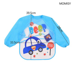 MOMISY Waterproof Art Smock Painting Apron Bib Full Sleeve Cartoon Animal for kids children Infants Toddler baby Boys Girls-Blue Car