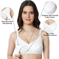 MOMISY Maternity Nursing Bra for Women | Non-Padded Cotton Blend | Wire-Free V-Neck Feeding Bra (Size 38 White)