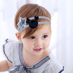 SYGA Pack Of 2 Baby HeadBand Elastic Mickey Star Shining Strechable HairBand Newborn Infant Toddlers Kids 0-3 Year (Gold Mickey & Black Star)