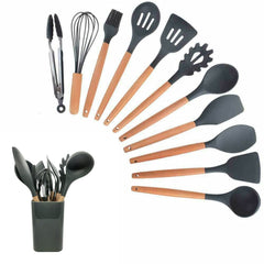 Syga Silicone Kitchen Spoon Utensil Set, 11 Piece (Grey)