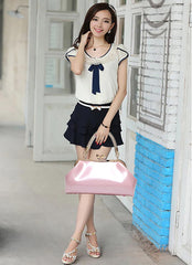 SYGA Women's Glossy Patent Leather Handbag Kiss Lock Purse Top Handle Handbag Suitable Gift for a festival,occasion,Birthday(PINK)