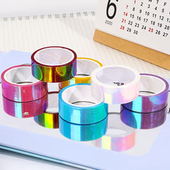 SYGA Pack of 3 Rainbow Laser Tape Stationery Hand Account Color Decoration Waterproof Tape Student Diy Hand(PINK-WHITE-YELLOW)