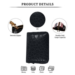 SYGA Women's Fashion Wallet, Double Zipper with Card Slots and Coin Pouch(Black)