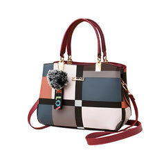 SYGA Women Colorblock Handbag with Dual Handles & Sling Strap – Featuring LOVE Keychain & Faux Fur Charm