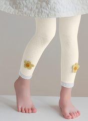 SYGA Girls' Summer Leggings, Pantyhose One Side Flower Design L Size is Suitable for 4-6 Years Old(White)
