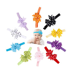 MOMISY Baby Girls Polka Design Ribbon Hair Bows Headbands Hair Band Hair Accessories for Babies- Pack of 8, Assorted Colour