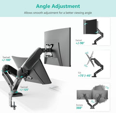 SYGA Monitor Stand Arm Desk Mount Fully Height Adjustable Bracket with C-Clamp & Gronment 180 Tilt Rotation Supports 13 to 27 Inch Monitors and TV - Dual Mobile Base