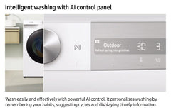 Samsung 7 kg, 5 Star, AI Control, Wi-Fi, Digital Inverter, Motor, Fully-Automatic Front Load Washing Machine (WW70T502NAN1TL, Hygiene Steam, Inox)