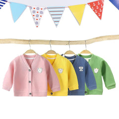 MOMISY Cotton Blend Baby Boy & Girls Sweater Jacket Front Open V Neck Cardigan- 2 to 3 Years, Yellow, Large