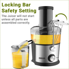 INALSA Stainless Steel Electric Juicer Machine 900 Watt Juicer with 3 Inch Big Mouth|Cold Extraction System|304 SS Juicer Mesh|Extra Large Feeding Tube|Anti Drip Nozzle |1 L Pulp Collector|Black/Grey