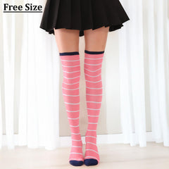 MOMISY Knee Socks for Womenand Girls Premium Cotton Blend, Breathable Long Knee High Stockings, Ultimate Comfort and Style, Ideal for Daily Use- Pack of 1 (Free Size) (Pink White)