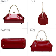 SYGA Women's Glossy Patent Leather Handbag Kiss Lock Purse Top Handle Handbag Suitable Gift for a festival,occasion,Birthday(BURGUNDY)