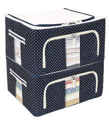 FLYNGO Foldable Steel Frame Clothes Organizer Storage Box For Wardrobe, Saree, Shirts, And Blankets (66 Ltr - Pack Of 2, Oxford Fabric), Blue