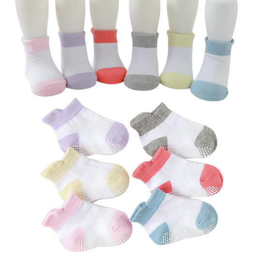 MOMISY Baby Girl Boys Non Slip Regular Socks Toddlers Infant Warm Cotton Stretch Anti-Slip-6 Pairs (DottedFemale-2Color, 1 to 3 years), Multicolor